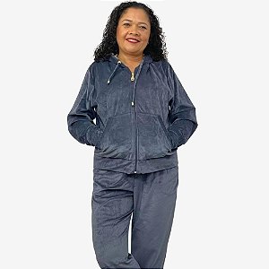 Conjunto Feminino de Frio Plus Size em Plush com Touca e Bolsos – G1 ao G3