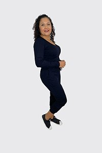 Conjunto Feminino Canelado K2B com Blusa Decote V