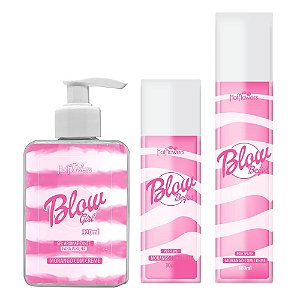 KIT Blow Girl Gel + Perfume 30ml + Body Splash 180ml - Morango com Creme Hot Flowers