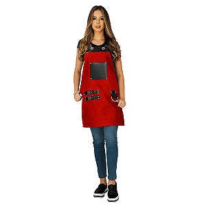 Avental em Sarja vermelho modelo Churrasqueira feminino