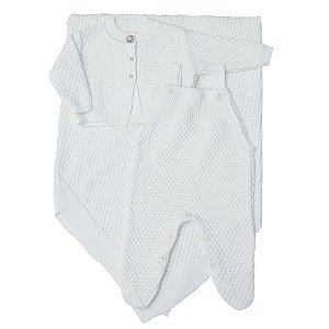 Conjunto Tricot Saída Maternidade Branco - Mini Lady