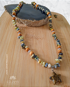 Colar Rusty - Cascalho de Cristais & Madeira