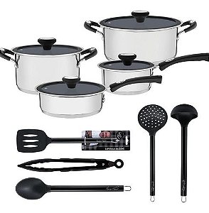 Jogo De Panelas Tramontina + Kit de Utensílios Cozinha 5pcs