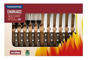 Kit Jogo Churrasco 12 Talheres Garfo Faca Inox Tramontina