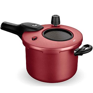 Panela de Pressão Antiaderente com Visor Fechamento Externo 4,5 Litros MTA Vermelho Cereja