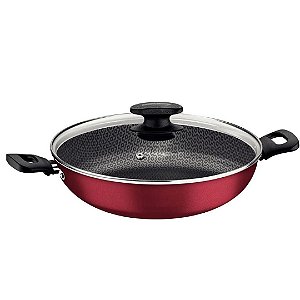 Panela Wok Tramontina Antiaderente Grande Funda 28cm 3,3 Litros Loreto Vermelha Com Tampa de Vidro