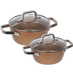 Jogo de Panelas Antiaderente Fogão Indução Kit 2 Peças Conjunto Aluminio Forjado Martelada Cobre Begner