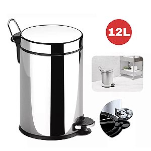 Lixeira Aço Inox Cozinha e Banheiro Brinox 12 Litros Com Pedal + Balde Cesto Interno Removivel