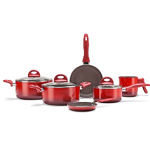 Jogo de Panelas Antiaderente Ceramica Kit 6 Peças Brinox Conjunto Smart Plus Ceramic Life Vermelho