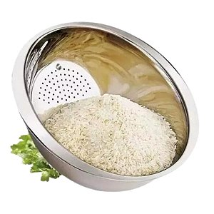 Escorredor Lavador de Arroz Aço Inox Brilhante Resistente Grande 26cm