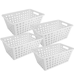Kit 4 Cestos Organizador Grande Coza Brinox Multiuso 28x19 Armario Gaveta Lavanderia