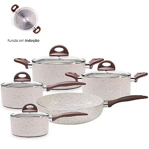 Jogo de Panelas Antiaderente Ceramica Vanilla Cooktop Fogão Indução Kit 5 Peças Conjunto Brinox