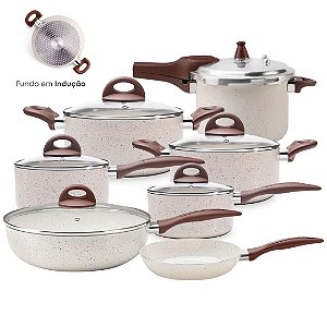 Jogo de Panelas Antiaderente Ceramica Vanilla Cooktop Fogão Indução Kit 7 Peças Conjunto Brinox