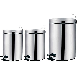 Kit 3 Lixeiras Cesto De Lixo Inox Banheiro Cozinha 3 e 5 Litros Pedal e Balde Interno Removível