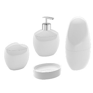 Kit Acessórios Banheiro Lavabo Conjunto Organização 4 Pcs Porta Sabonete Escova Sabão e Algodão Coza