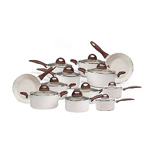 Jogo de Panelas Antiaderente Cerâmica Vanilla Cooktop Fogão Indução Kit 12 Peças Brinox Conjunto Granada