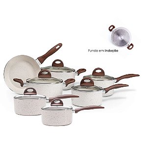 Jogo de Panelas Antiaderente Cerâmica Vanilla Cooktop Fogão Indução Kit 7 Peças Brinox Conjunto Granada