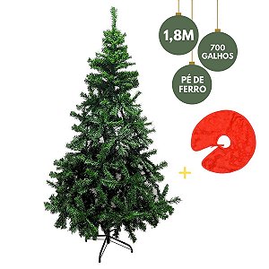 Árvore de Natal Pinheiro 1,80m Grande Tradicional Cheia Gorda 700 Galhos c/ Saia 40cm