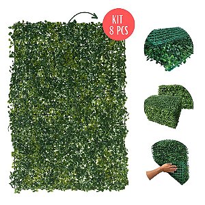 Kit 8 Placas Painel Jardim Vertical Buchinho Grama Artificial Sintético Folhagem 40x60 Muro Inglês