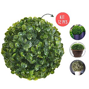 Kit 12 Peças Bolas de Buchinho Artificial Grama Verde 11cm Decoração Festa Planta Enfeite