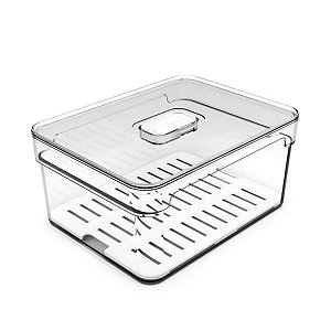 Organizador De Geladeira 2,2L Com Tampa Escorredor Legumes Frutas Verduras Acrílico Clear OU