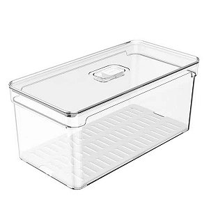 Organizador De Geladeira 5L Com Tampa Escorredor Legumes Frutas Verduras Acrílico Clear OU
