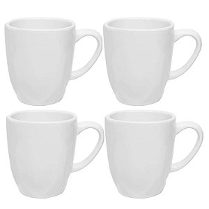 Jogo Kit 4 Canecas Xicara Tulipa de Porcelana Chá Café 260ml Ryo White Oxford