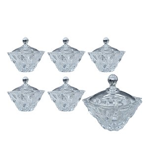 Kit 6 Potiche Baleiro Bomboniere de Vidro Doces Com Tampa Decorativo 245ml