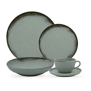 Aparelho Jogo De Jantar Pratos Cerâmica Completo Oxford 24Pcs Preto Flat Pacifico