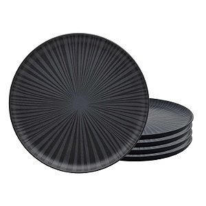 Jogo Kit 4 Pratos Rasos de Cerâmica 26cm Preto Oxford Flat Ônix