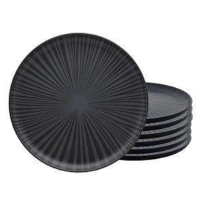 Jogo Kit 6 Pratos Rasos de Cerâmica 26cm Preto Oxford Flat Ônix