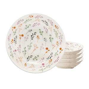 Jogo de Pratos Fundo Kit 4pcs Cerâmica 20,5cm Oxford Unni Jardim Secreto
