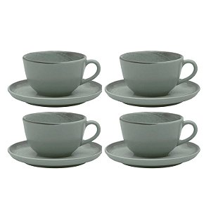 Jogo Xicaras de Chá Café Com Pires 4pcs 200ml Cerâmica Oxford Pacifico