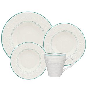 Aparelho Jogo De Jantar Pratos 24Pcs Cerâmica Completo Oxford C/ Caneca Branco Sky