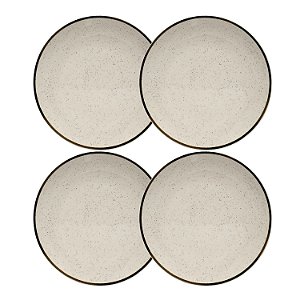 Jogo de Pratos Cerâmica Sobremesa Kit 4pcs 20cm Oxford Rustico Unni Brisa