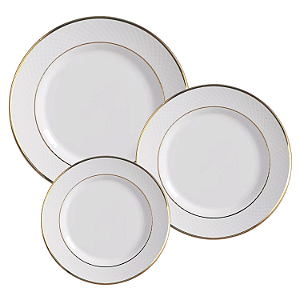 Jogo de Pratos Aparelho Jantar Kit 18 Peças Alleanza Luxo Borda Dourada Filete Ouro