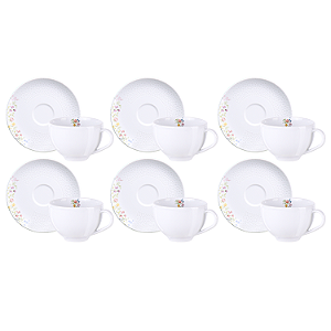 Jogo Xicaras de Chá Café Com Pires Kit 6 Peças 250ml Artemis Tramontina Porcelana