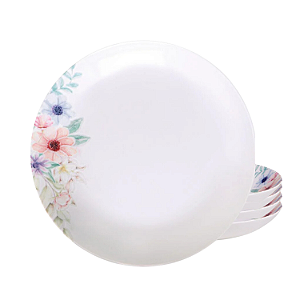 Jogo de Pratos Fundo 22cm Kit 4 Peças Em Porcelana Floratta Tramontina