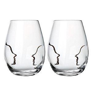 Jogo 2 Copos De Vidro Água Suco 580ml Passione Lapidada Escultura Luxo