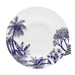 Jogo De Pratos Fundo Porcelana 23,5cm Kit 4 Peças Oxford Toile de Jouy