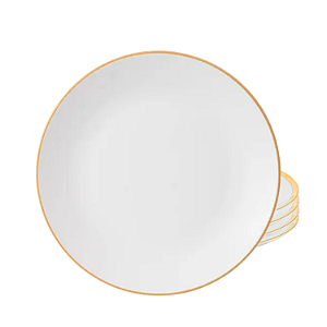 Jogo Pratos De Sobremesa Kit 4 Peças Porcelana 19cm Luxo Borda Dourada Legacy Gold