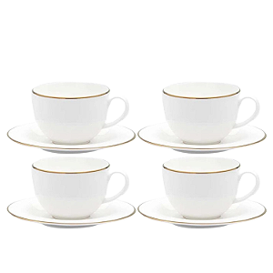 Jogo Xicaras De Chá Café Com Pires 220ml Porcelana Kit 4 Peças Borda Dourada Luxo Legacy Gold