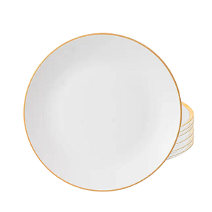 Jogo De Pratos Raso 27cm Kit 6 Peças Borda Dourada Porcelana Legacy Gold Luxo Mesa Posta