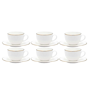 Jogo Xicaras De Café Com Pires 90ml Porcelana Kit 6 Peças Borda Dourada Luxo Legacy Gold