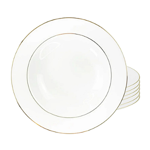 Jogo Pratos De Sobremesa 19cm Porcelana Kit 6 Peças Luxo Borda Dourada Majesty Gold