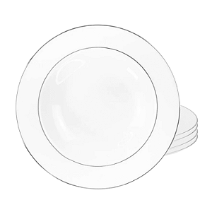 Jogo Pratos De Sobremesa 19cm Porcelana Kit 4 Peças Luxo Borda Prata Majesty Silver