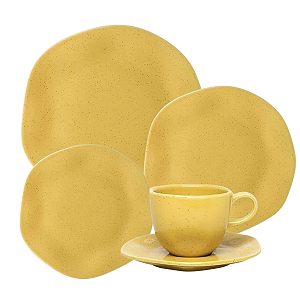 Aparelho De Jantar Jogo Pratos Chá Porcelana Kit 16 Peças Maracujá Oxford Amarelo