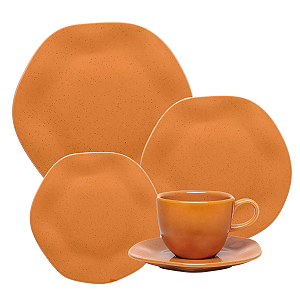 Aparelho De Jantar Jogo Pratos Chá Porcelana Kit 16 Peças Ryo Papaya Oxford Laranja