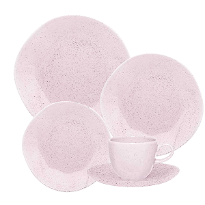 Aparelho De Jantar Jogo Pratos Chá Porcelana Kit 16 Peças Pink Sand Oxford Rosa