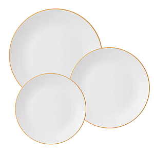 Aparelho De Jantar Jogo Pratos Porcelana Kit 12 Peças Borda Dourada Legacy Gold Luxo